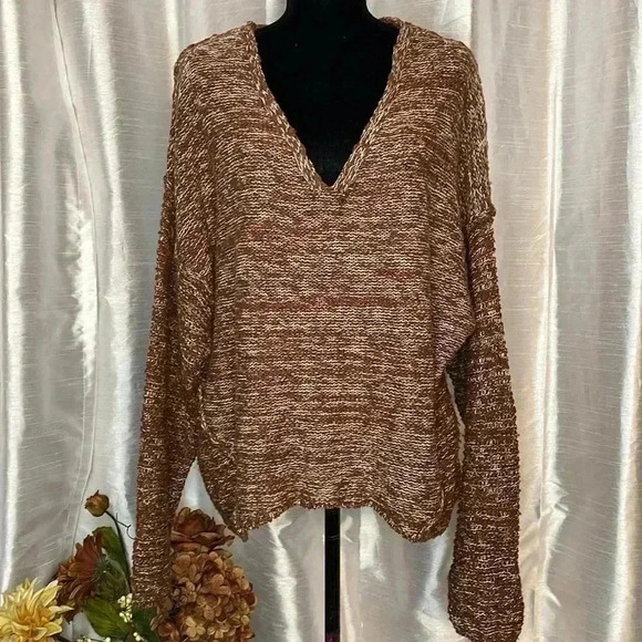 Universal Thread Open Knit V Neck Brown Sweater Women’s XXL NWT - Picture 2 of 9